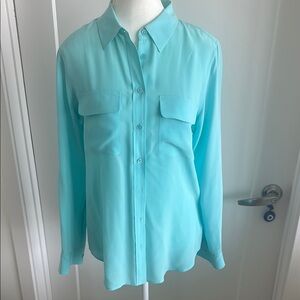 Equipment signature blouse slim fit  Turquoise Button-Up Shirt M